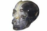 Polished Banded Agate Skull with Amethyst Crystal Pocket #148118-3